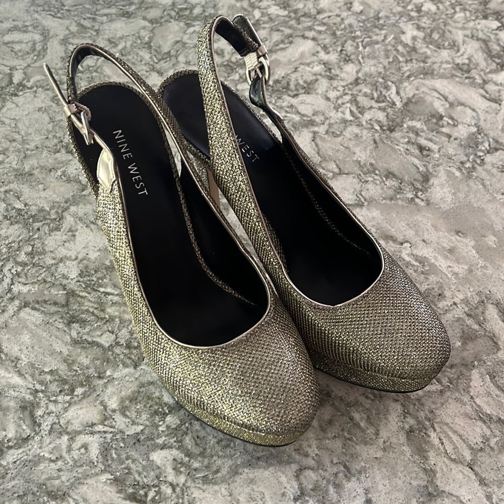 Nine West gold/silver 4in platform heels